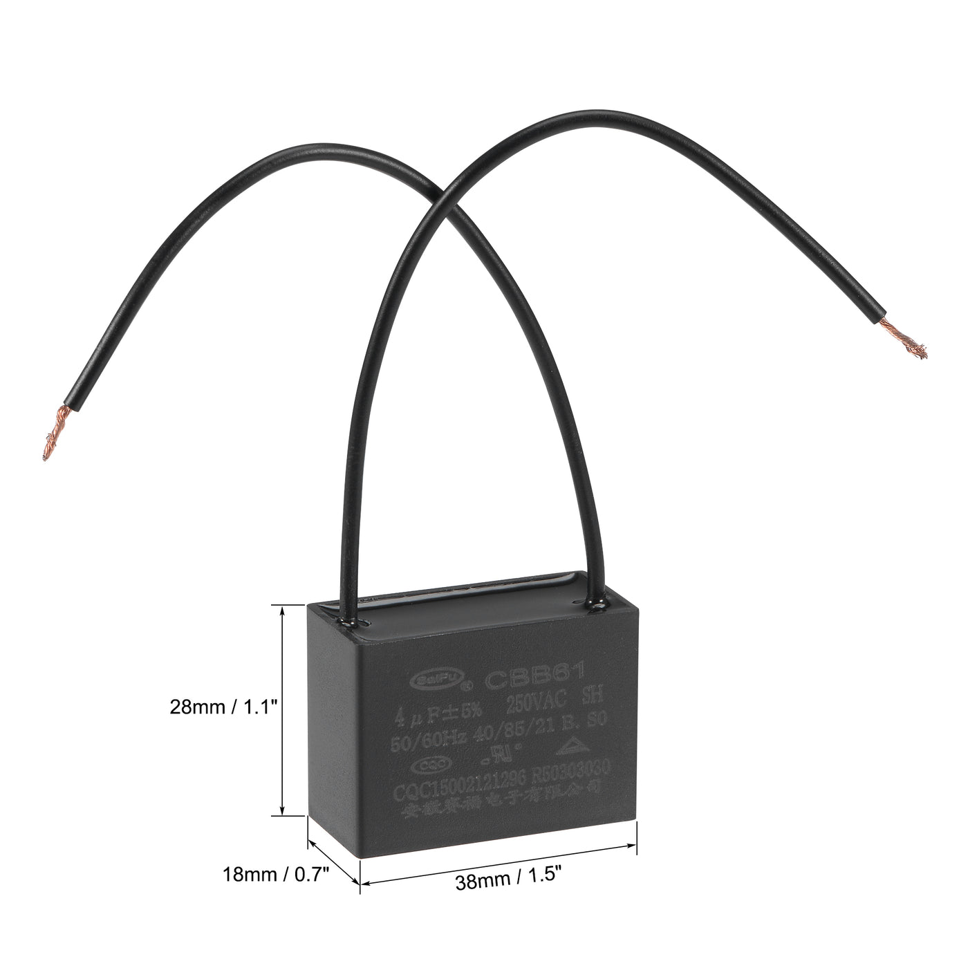 uxcell Uxcell Ceiling Fan Capacitor CBB61 4uF 250V AC 2 Wires Metallized Polypropylene Film Capacitor 38x28x18mm for Electric Fan Pump Motor Generator 2Pcs