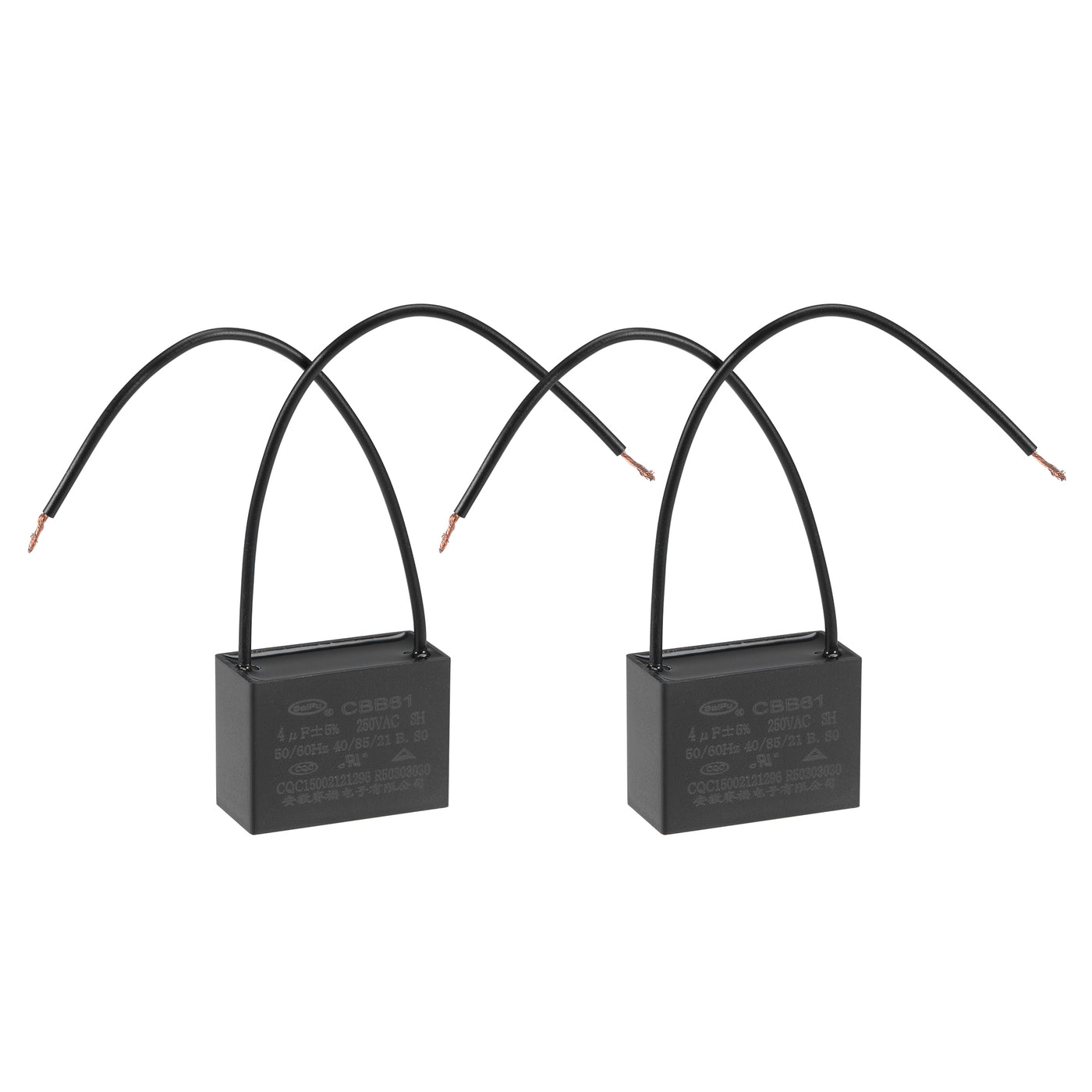 uxcell Uxcell Ceiling Fan Capacitor CBB61 4uF 250V AC 2 Wires Metallized Polypropylene Film Capacitor 38x28x18mm for Electric Fan Pump Motor Generator 2Pcs
