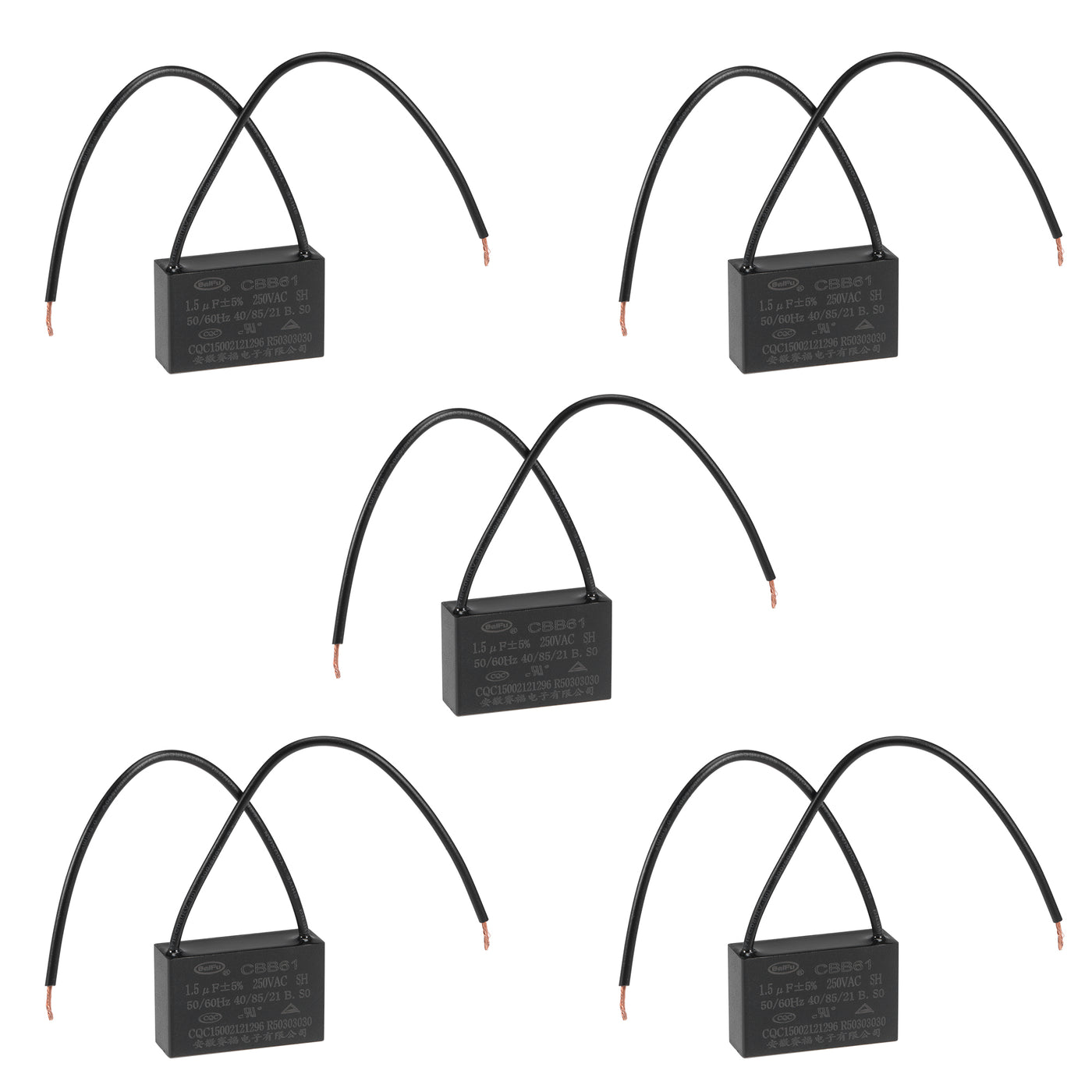 uxcell Uxcell Ceiling Fan Capacitor CBB61 1.5uF 250V AC 2 Wires Metallized Polypropylene Film Capacitor 37x24x13mm for Electric Fan Pump Motor Generator 5Pcs