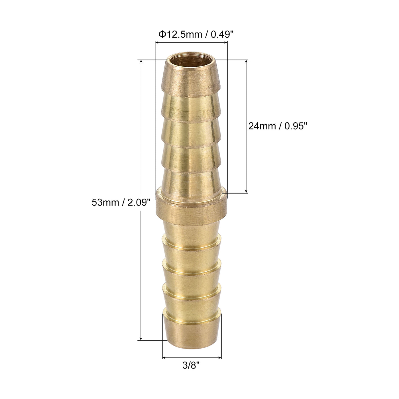 uxcell Uxcell Hose Barb Fitting, 3/8x3/8inch Brass Hollow Straight Quick Connector for Water Fuel Air Oil Gas, Pack of 2