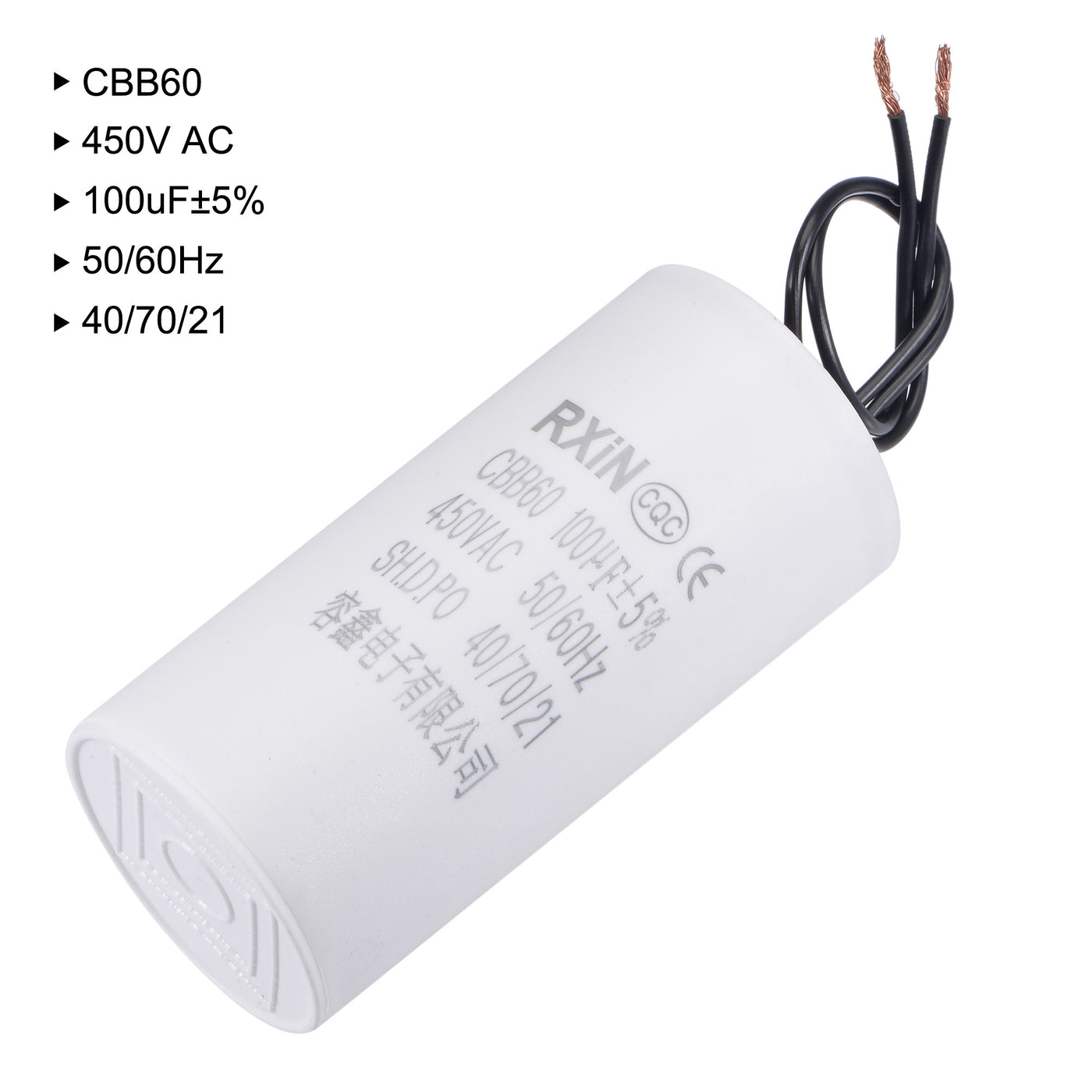 uxcell Uxcell CBB60 Run Capacitor 100uF 450V AC 2 Wires 50/60Hz Cylinder 120x60mm for Air Compressor Water Pump Motor