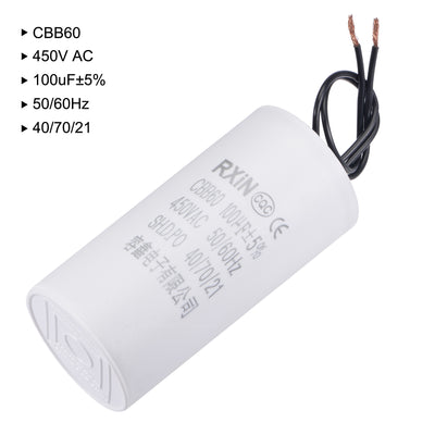 Harfington Uxcell CBB60 Run Capacitor 100uF 450V AC 2 Wires 50/60Hz Cylinder 120x60mm for Air Compressor Water Pump Motor