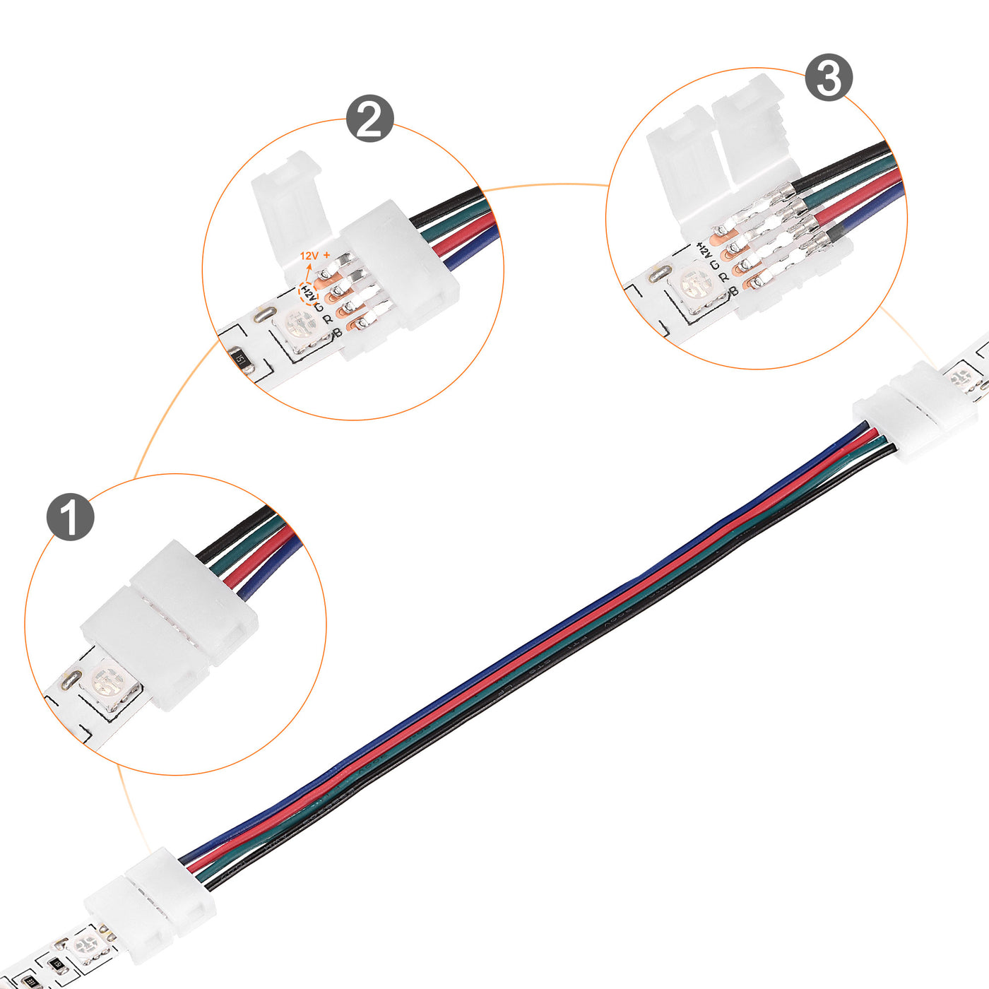 uxcell Uxcell 4 Pin 10mm RGB LED Connector Kit, Include 1M Extension Cable, 2 Port Splitter, Strip to Power Jumper, Strip to Strip Jumper, Gapless Connectors