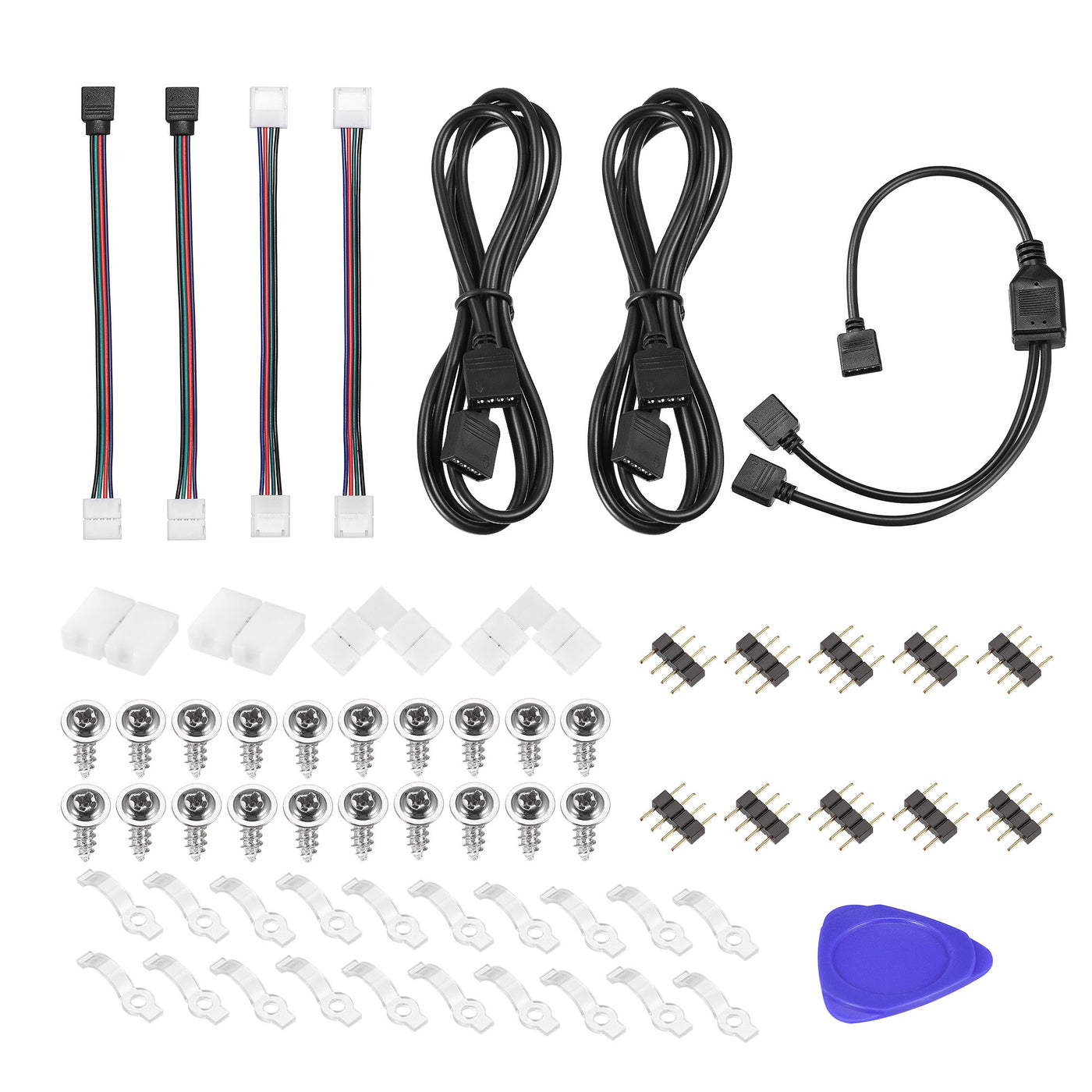uxcell Uxcell 4 Pin 10mm RGB LED Connector Kit, Include 1M Extension Cable, 2 Port Splitter, Strip to Power Jumper, Strip to Strip Jumper, Gapless Connectors