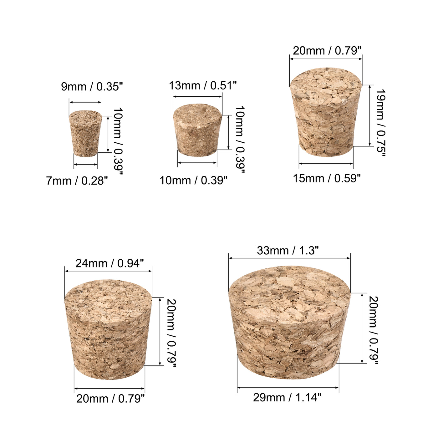 uxcell Uxcell Tapered Cork Plugs Wooden Stoppers for Test Tubes Bottles 75in15 Sets