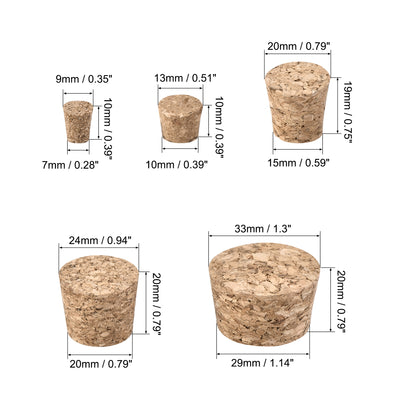 Harfington Uxcell Tapered Cork Plugs Wooden Stoppers for Test Tubes Bottles 75in15 Sets