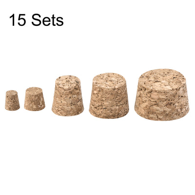 Harfington Uxcell Tapered Cork Plugs Wooden Stoppers for Test Tubes Bottles 75in15 Sets