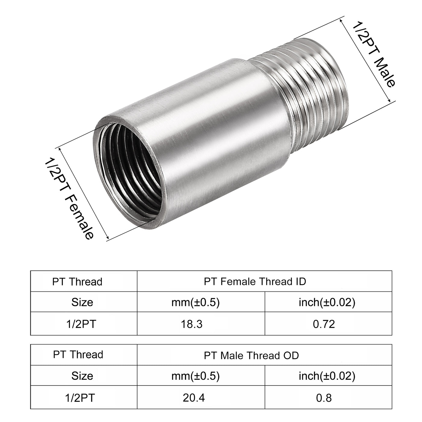 uxcell Uxcell Shower Head Extension Arm Stainless Steel G1/2 Male to G1/2 Female Thread 50mm Length Cast Pipe Fitting Coupler 2Pcs
