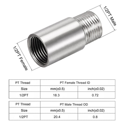 Harfington Uxcell Shower Head Extension Arm Stainless Steel G1/2 Male to G1/2 Female Thread 50mm Length Cast Pipe Fitting Coupler 2Pcs