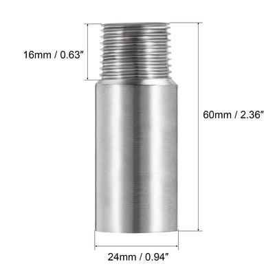 Harfington Uxcell Shower Head Extension Arm Stainless Steel G1/2 Male to G1/2 Female Thread 60mm Length Cast Pipe Fitting Coupler 2Pcs