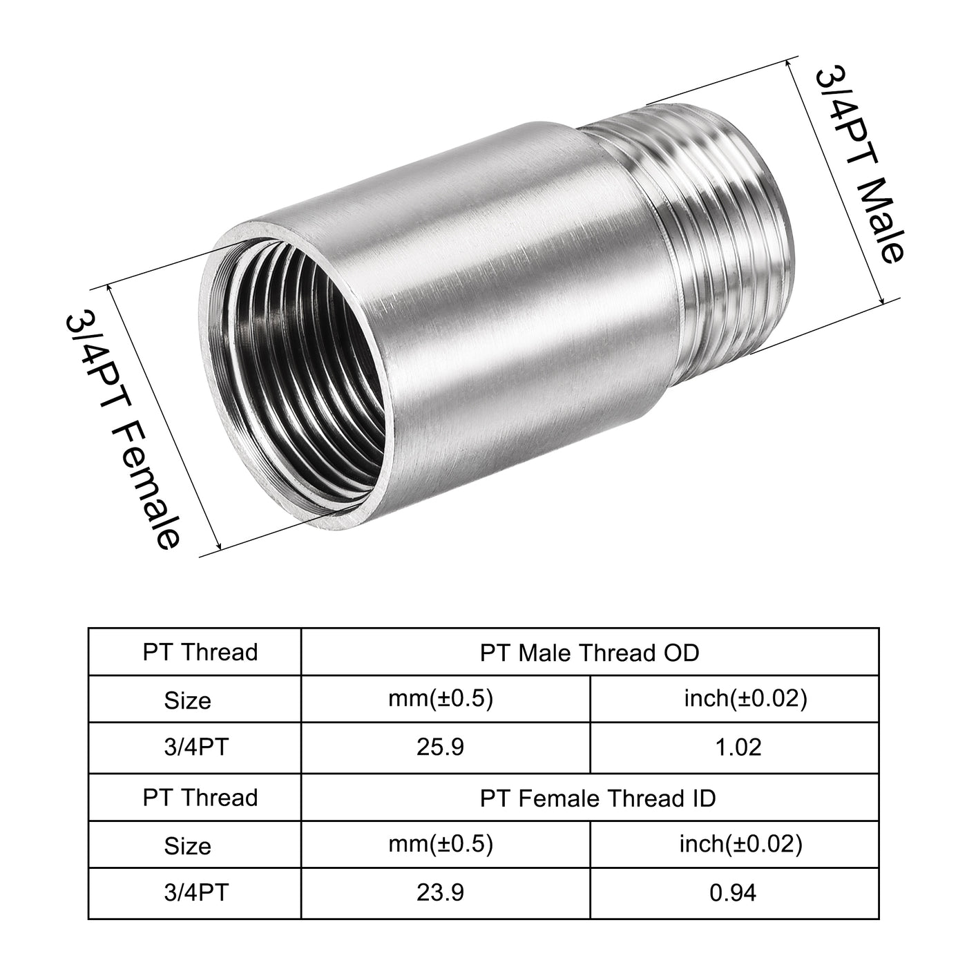 uxcell Uxcell Shower Head Extension Arm Stainless Steel G3/4 Male to G3/4 Female Thread 50mm Length Cast Pipe Fitting Coupler 2Pcs