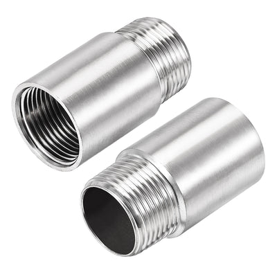 uxcell Uxcell Shower Head Extension Arm Stainless Steel G3/4 Male to G3/4 Female Thread 50mm Length Cast Pipe Fitting Coupler 2Pcs