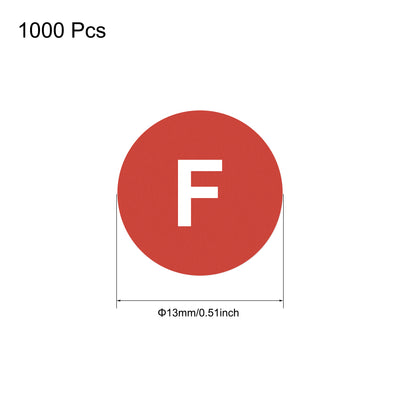 Harfington Uxcell Round Letter Stickers, 13mm Dia Letter F Self Adhesive PVC Label Waterproof 1000 Pcs, White Word/Red Background