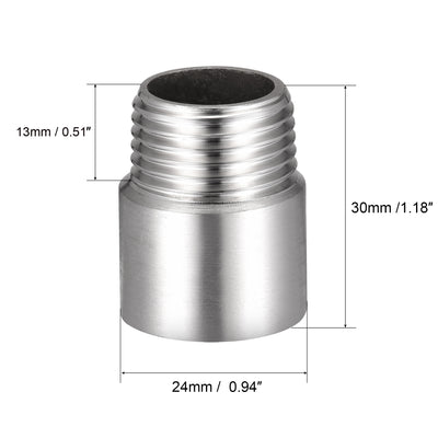 Harfington Uxcell Shower Head Extension Arm Stainless Steel G1/2 Male to G1/2 Female Thread 30mm Length Cast Pipe Fitting Coupler 2Pcs