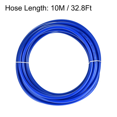 Harfington Uxcell Pneumatic PU Air Hose Tubing Kit 10mmx6.5mm 10M Length Tube Blue with 12 Pcs Push to Connect Fittings