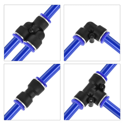 Harfington Uxcell Pneumatic PU Air Hose Tubing Kit 10mmx6.5mm 10M Length Tube Blue with 12 Pcs Push to Connect Fittings