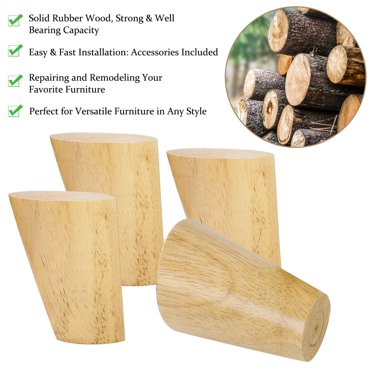 uxcell Wood Furniture Legs 4Pcs, Hardwood Angled Replacement Feets for Sofa