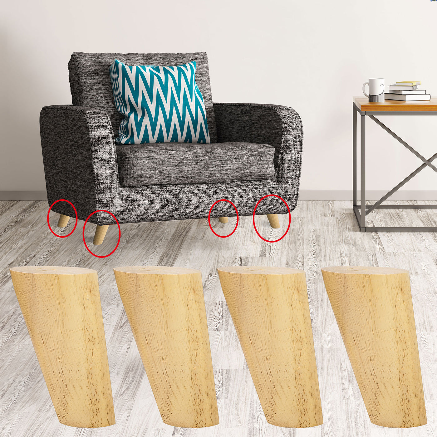 uxcell Wood Furniture Legs 4Pcs, Hardwood Angled Replacement Feets for Sofa