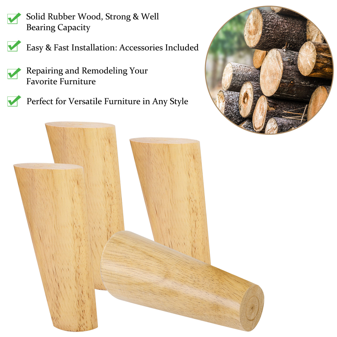 uxcell Wood Furniture Legs 4Pcs, Hardwood Angled Replacement Feets for Sofa