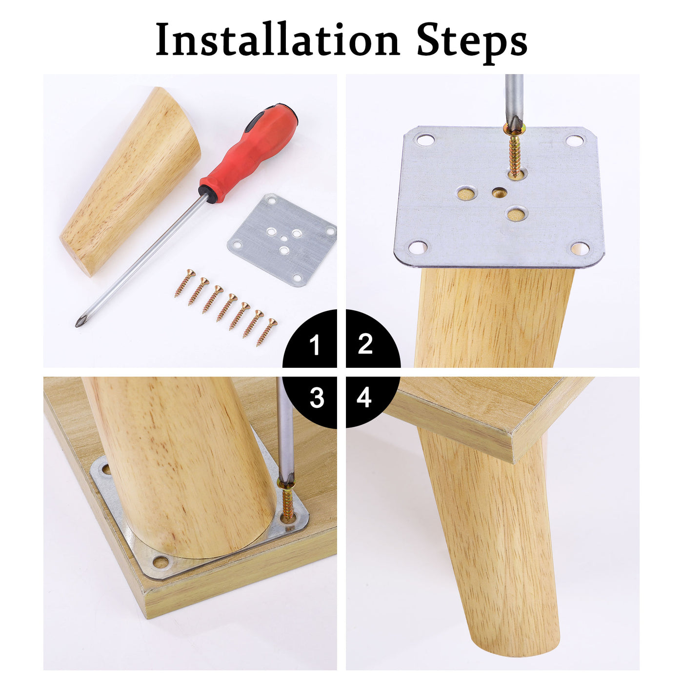 uxcell Wood Furniture Legs 4Pcs, Hardwood Angled Replacement Feets for Sofa