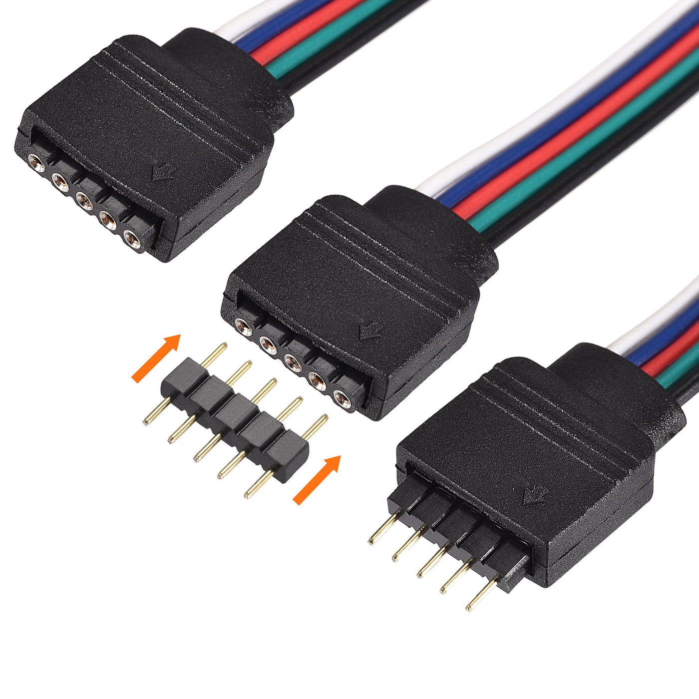 uxcell Uxcell 5 Pin RGB Strip to Power Connector Cable 160mm Length 5Pcs with 5Pcs Male Plugs