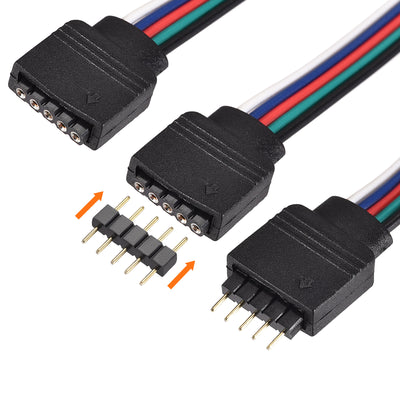 Harfington Uxcell 5 Pin RGB Strip to Power Connector Cable 160mm Length 5Pcs with 5Pcs Male Plugs