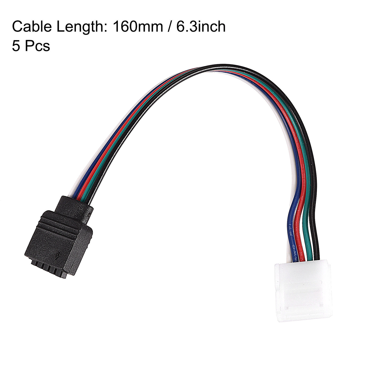 uxcell Uxcell 5 Pin RGB Strip to Power Connector Cable 160mm Length 5Pcs with 5Pcs Male Plugs
