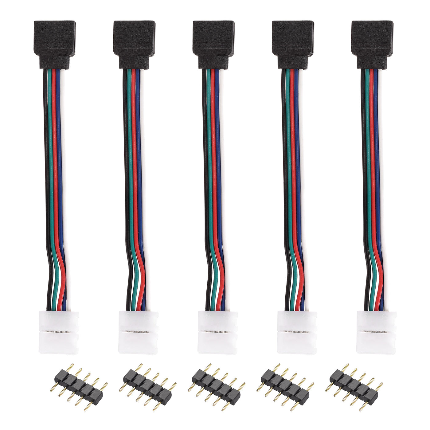 uxcell Uxcell 5 Pin RGB Strip to Power Connector Cable 160mm Length 5Pcs with 5Pcs Male Plugs