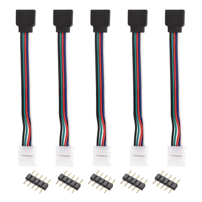 uxcell Uxcell 5 Pin RGB Strip to Power Connector Cable 160mm Length 5Pcs with 5Pcs Male Plugs