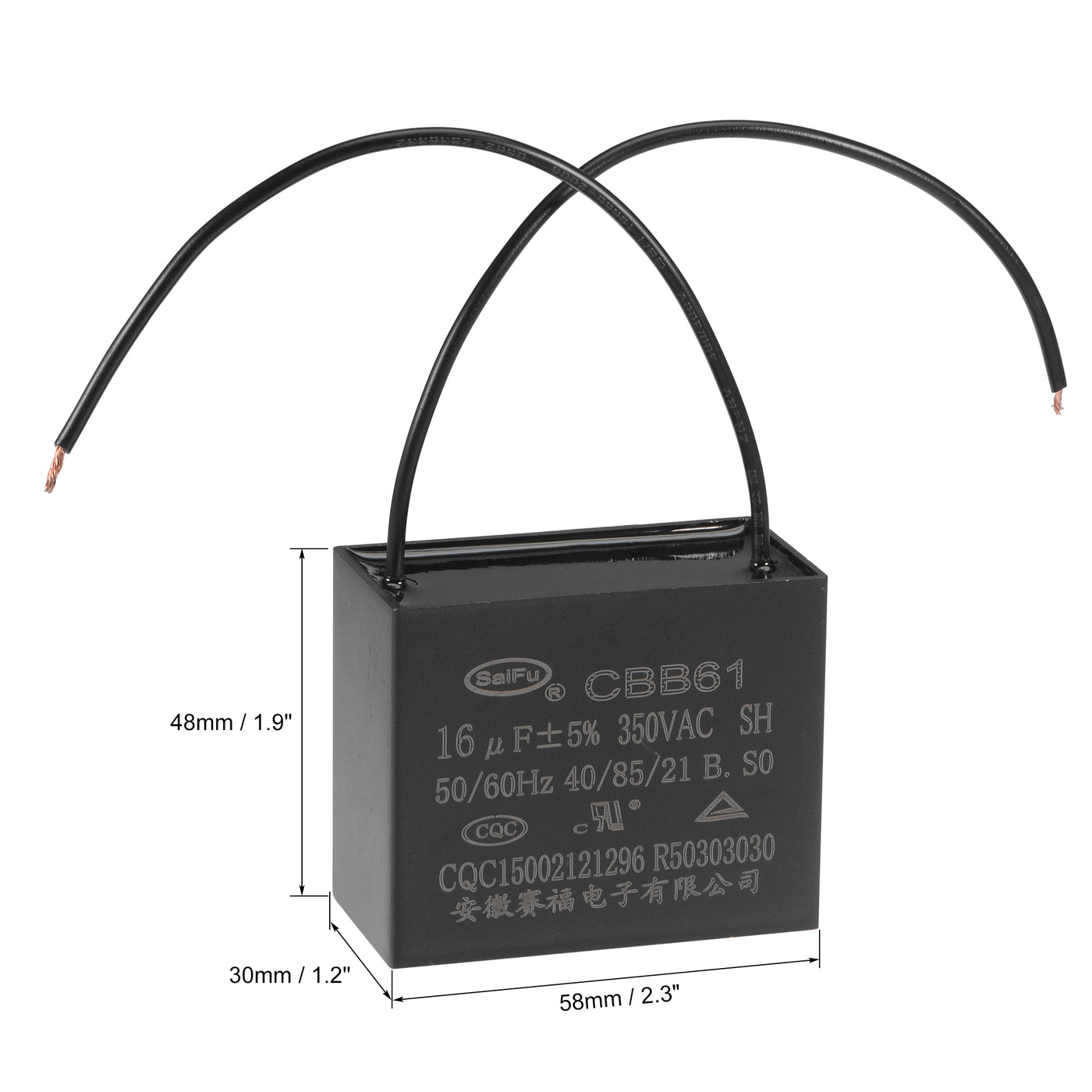 uxcell Uxcell Ceiling Fan Capacitor CBB61 16uF 350V AC 2 Wires Metallized Polypropylene Film Capacitor 58x48x30mm for Electric Fan Pump Motor Generator 3Pcs