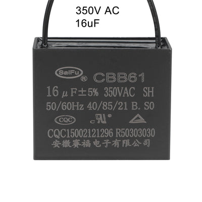 Harfington Uxcell Ceiling Fan Capacitor CBB61 16uF 350V AC 2 Wires Metallized Polypropylene Film Capacitor 58x48x30mm for Electric Fan Pump Motor Generator 3Pcs