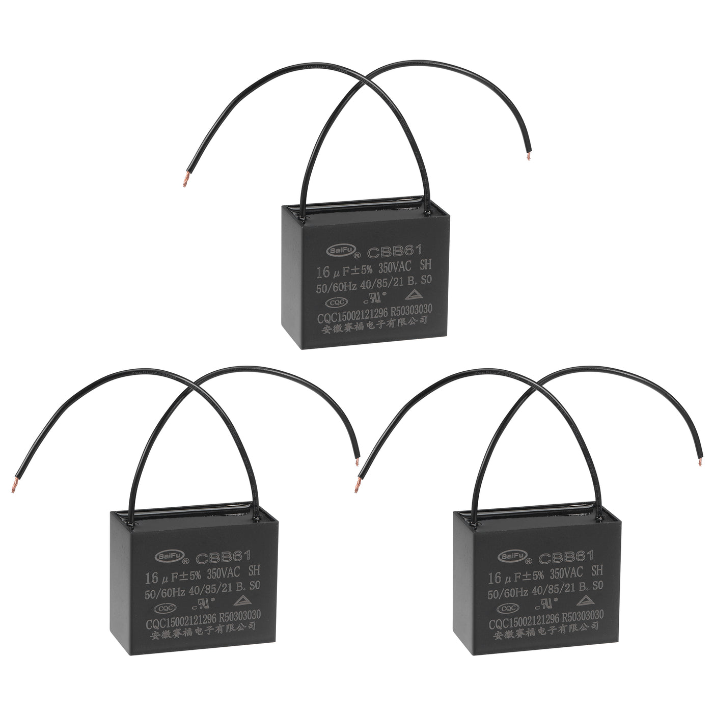uxcell Uxcell Ceiling Fan Capacitor CBB61 16uF 350V AC 2 Wires Metallized Polypropylene Film Capacitor 58x48x30mm for Electric Fan Pump Motor Generator 3Pcs