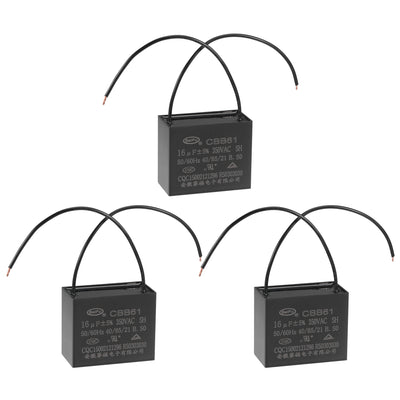 uxcell Uxcell Ceiling Fan Capacitor CBB61 16uF 350V AC 2 Wires Metallized Polypropylene Film Capacitor 58x48x30mm for Electric Fan Pump Motor Generator 3Pcs