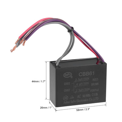 Harfington Uxcell Ceiling Fan Capacitor CBB61 3.5/4/2.5uF 350V AC 5 Wires Metallized Polypropylene Film Capacitor 58x44x26mm for Electric Fan Pump Motor Generator