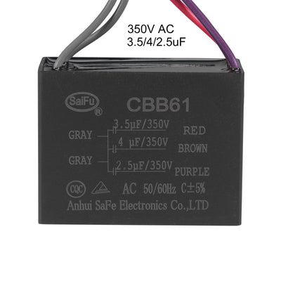 Harfington Uxcell Ceiling Fan Capacitor CBB61 3.5/4/2.5uF 350V AC 5 Wires Metallized Polypropylene Film Capacitor 58x44x26mm for Electric Fan Pump Motor Generator