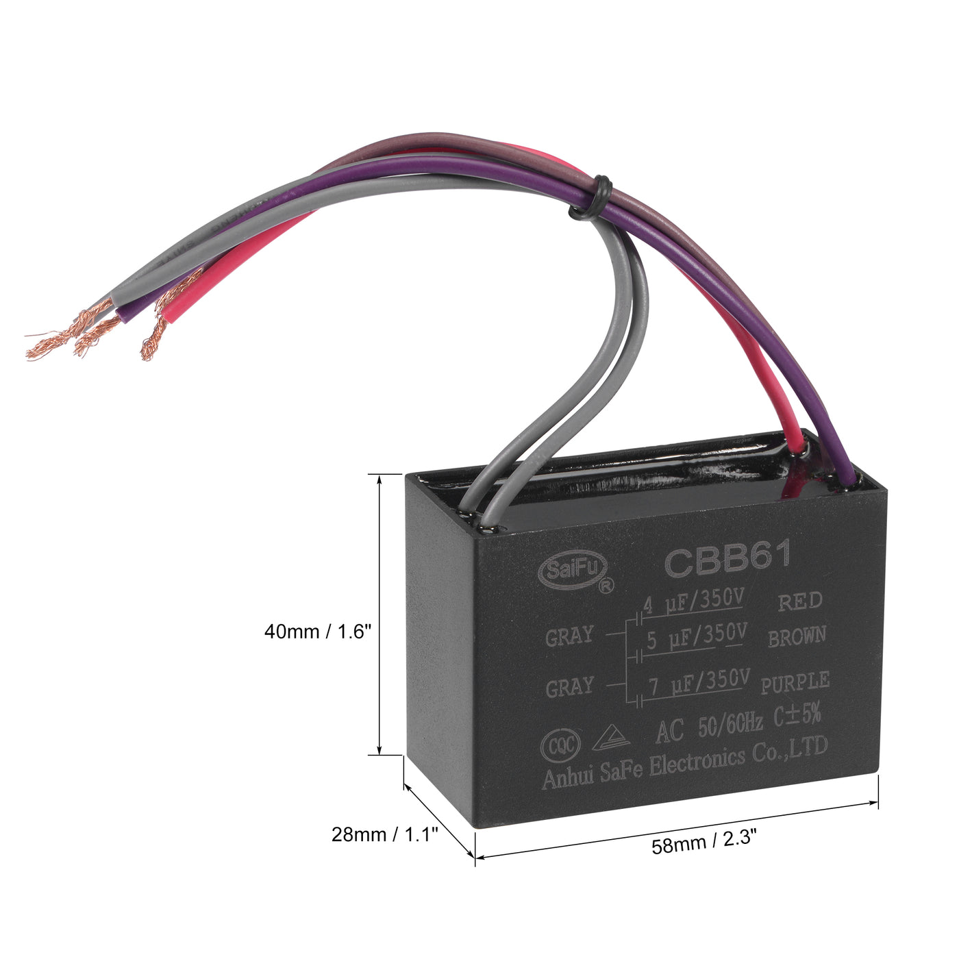uxcell Uxcell Ceiling Fan Capacitor CBB61 4/5/7uF 350V AC 5 Wires Metallized Polypropylene Film Capacitor 58x40x28mm for Electric Fan Pump Motor Generator 3Pcs