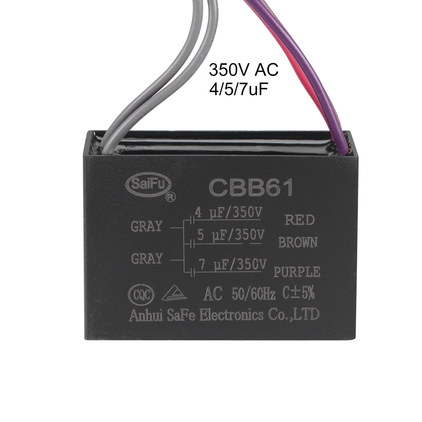 uxcell Uxcell Ceiling Fan Capacitor CBB61 4/5/7uF 350V AC 5 Wires Metallized Polypropylene Film Capacitor 58x40x28mm for Electric Fan Pump Motor Generator 3Pcs