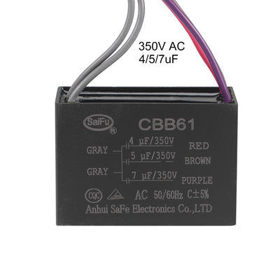 Harfington Uxcell Ceiling Fan Capacitor CBB61 4/5/7uF 350V AC 5 Wires Metallized Polypropylene Film Capacitor 58x40x28mm for Electric Fan Pump Motor Generator 3Pcs