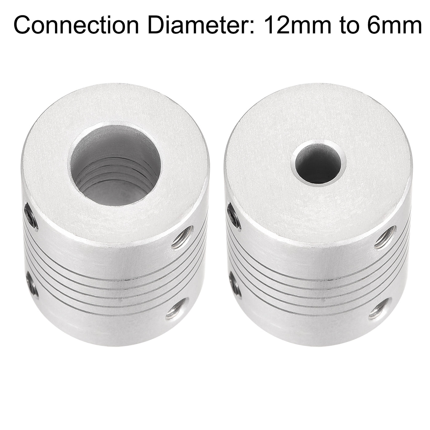 Harfington 12mm to 6mm Aluminum Alloy Shaft Coupling Flexible Coupler L30xD25 Silver