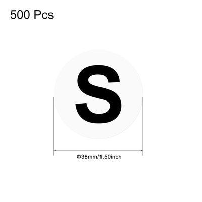 Harfington Round Letter Stickers, 38mm Dia Letter S Self Adhesive PVC Label Waterproof 500 Pcs, Black Word/White Background