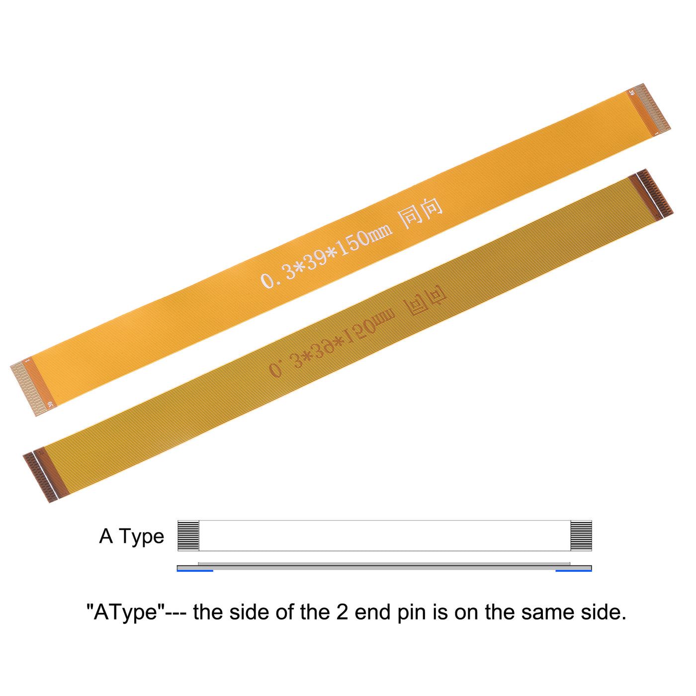 uxcell Uxcell Flexible Flat Ribbon Cable with Extension Connector 0.3mm Pitch 39 Pin 150mm Set