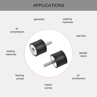 Harfington Uxcell M6 Rubber Mounts, 3pcs Male/Female Shock Absorber, D25mmxH20mm