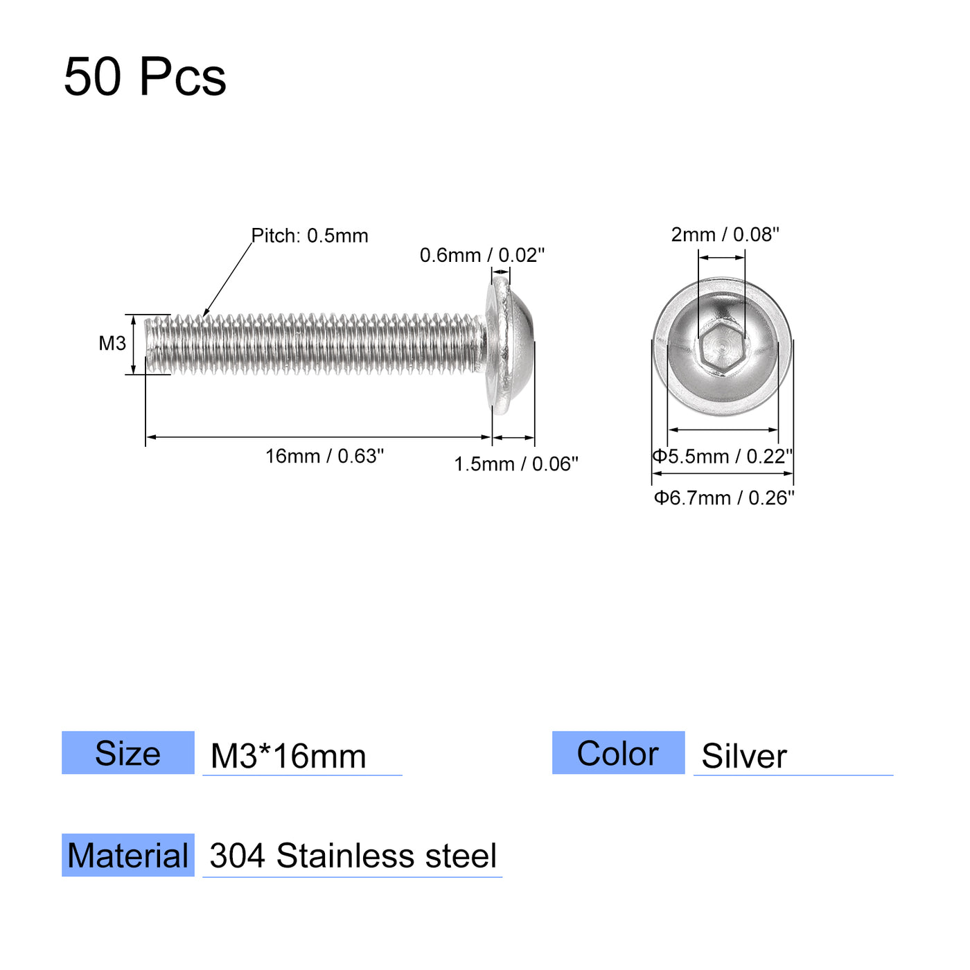 uxcell 304 Stainless Steel Flanged Button Head Socket Cap Screws