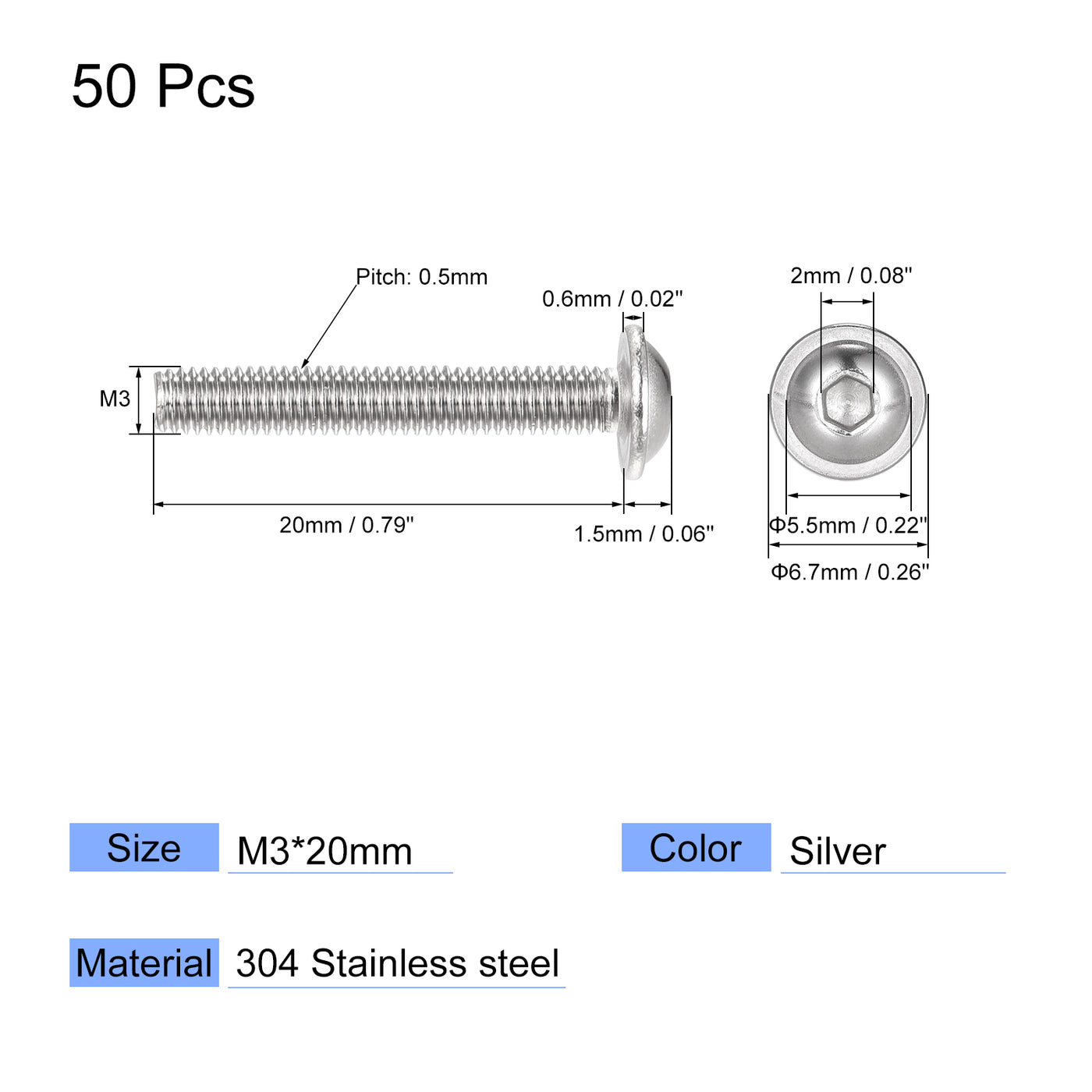uxcell 304 Stainless Steel Flanged Button Head Socket Cap Screws