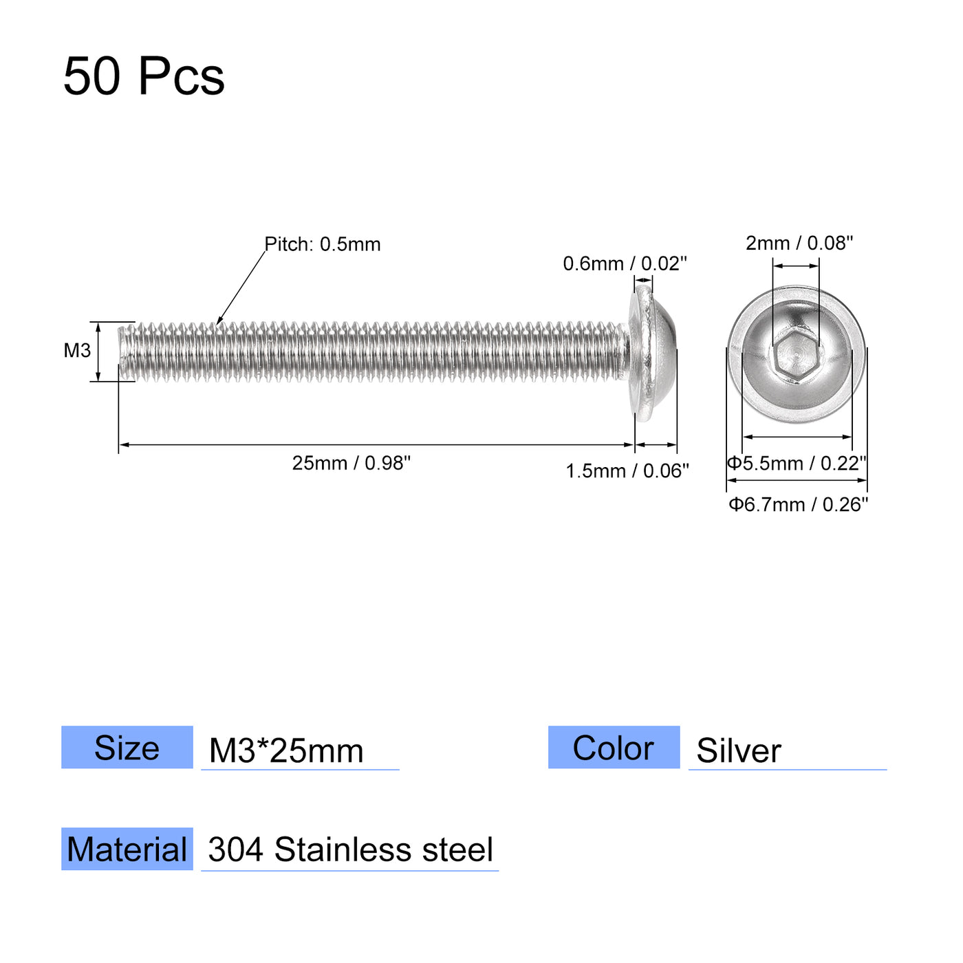 uxcell 304 Stainless Steel Flanged Button Head Socket Cap Screws