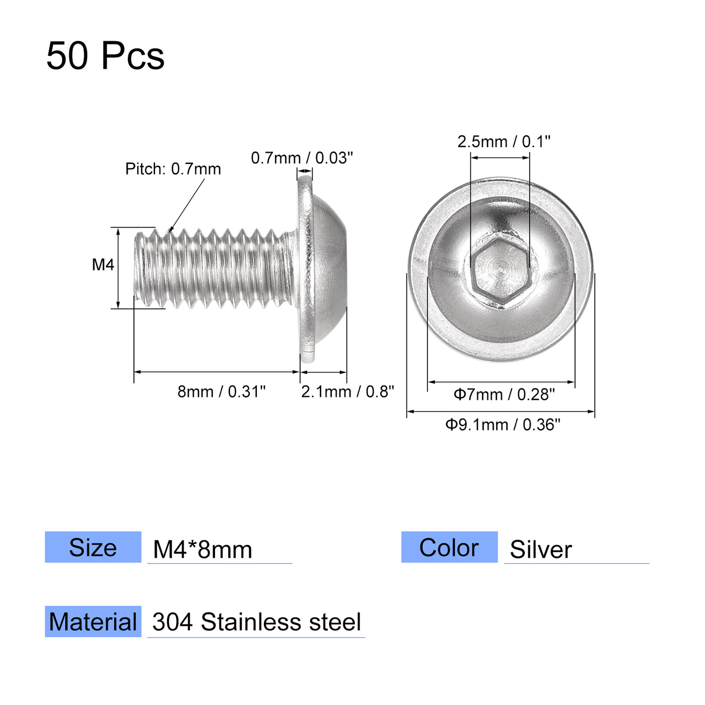 uxcell 304 Stainless Steel Flanged Button Head Socket Cap Screws