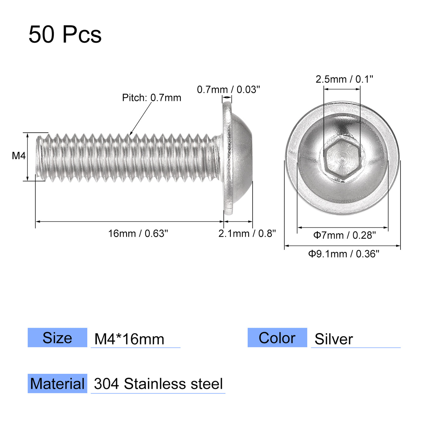 uxcell 304 Stainless Steel Flanged Button Head Socket Cap Screws
