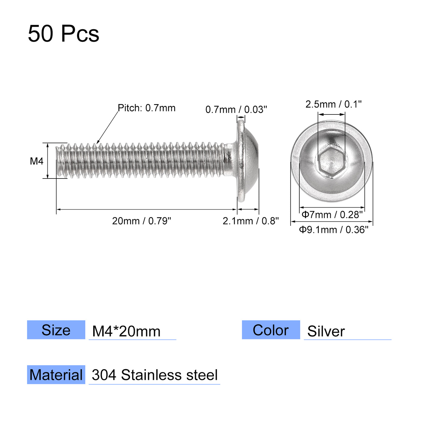 uxcell 304 Stainless Steel Flanged Button Head Socket Cap Screws