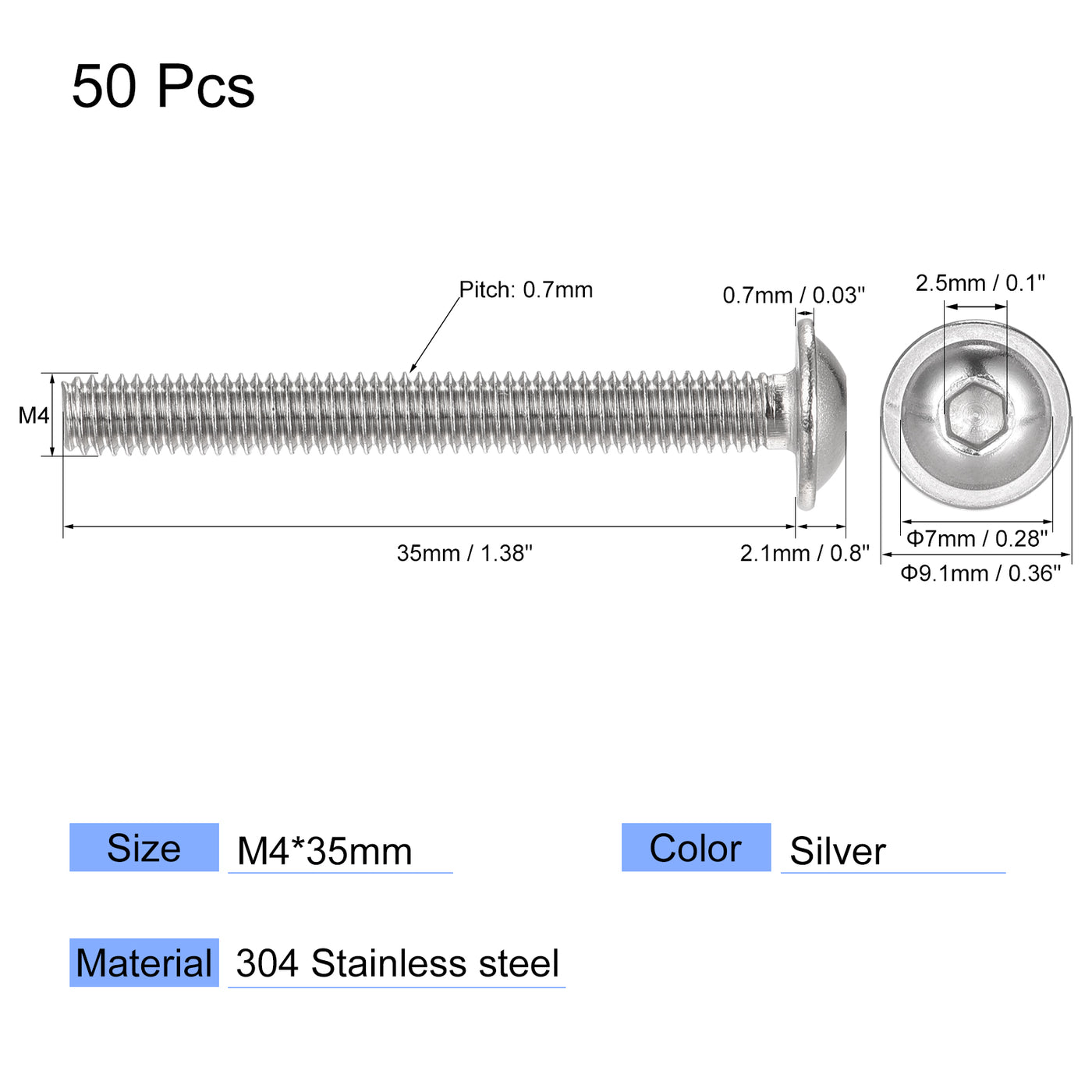 uxcell 304 Stainless Steel Flanged Button Head Socket Cap Screws