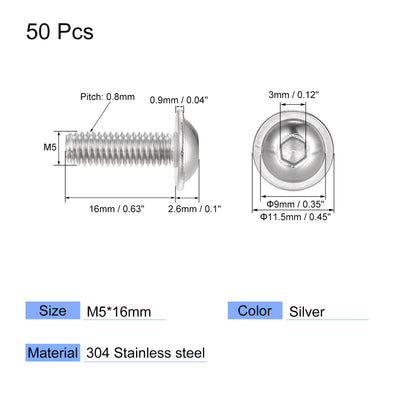 Harfington 304 Stainless Steel Flanged Button Head Socket Cap Screws